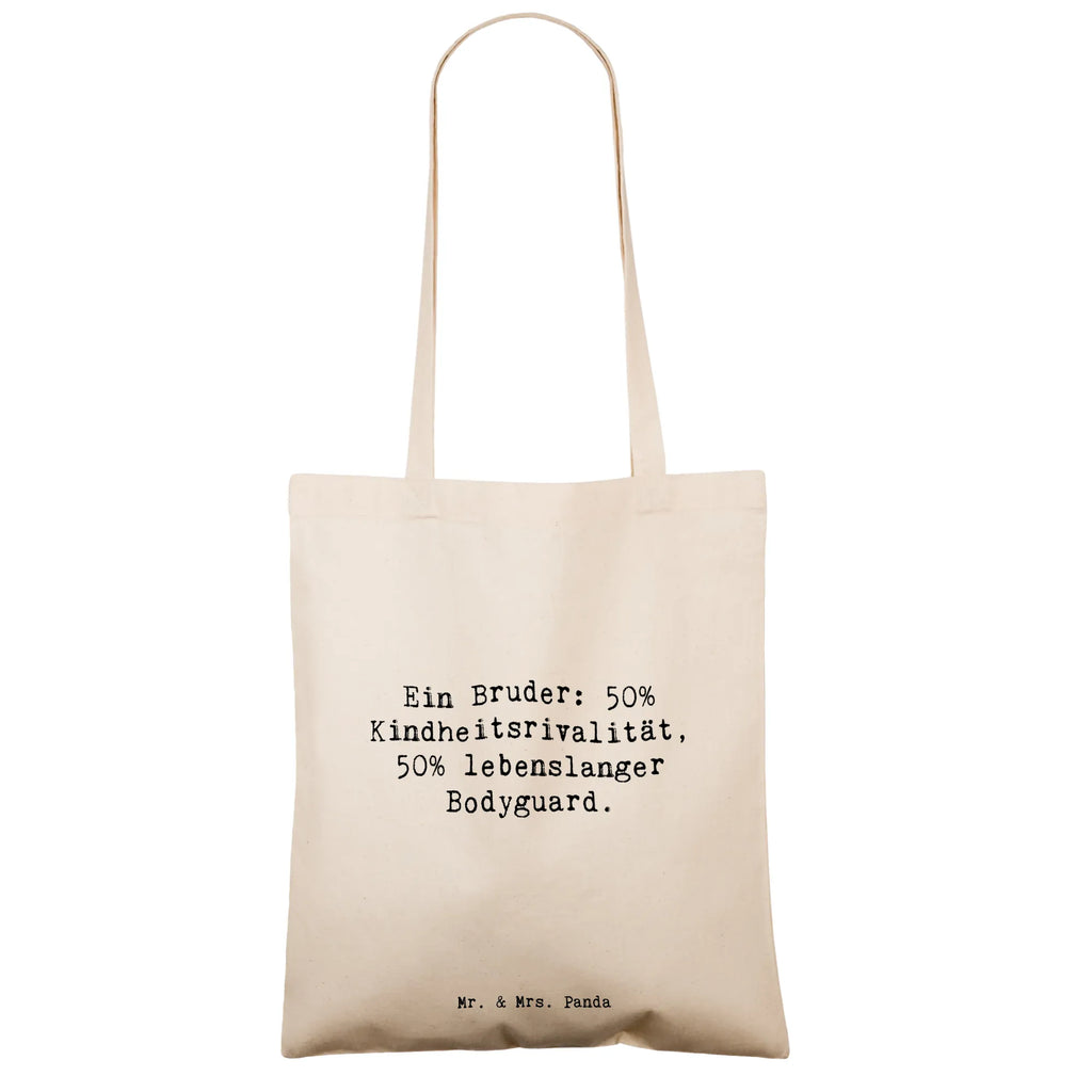 Tote bag Saying Ein Bruder: 50% Kindheitsrivalität, 50% lebenslanger Bodyguard. Beuteltasche, Beutel, Einkaufstasche, Jutebeutel, Stoffbeutel, Tasche, Shopper, Umhängetasche, Strandtasche, Schultertasche, Stofftasche, Tragetasche, Badetasche, Jutetasche, Einkaufstüte, Laptoptasche, Familie, Vatertag, Muttertag, Bruder, Schwester, Mama, Papa, Oma, Opa