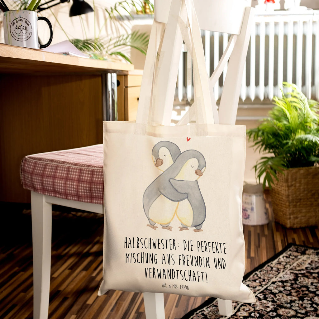 Tote bag Halbschwester: Die perfekte Mischung aus Freundin und Verwandtschaft! Stoffbeutel, Badetasche, Tasche, Umhängetasche, Schultertasche, Laptoptasche, Stofftasche, Jutetasche, Einkaufstasche, Shopper, Beutel, Tragetasche, Einkaufstüte, Jutebeutel, Beuteltasche, Strandtasche, Familie, Vatertag, Muttertag, Bruder, Schwester, Mama, Papa, Oma, Opa