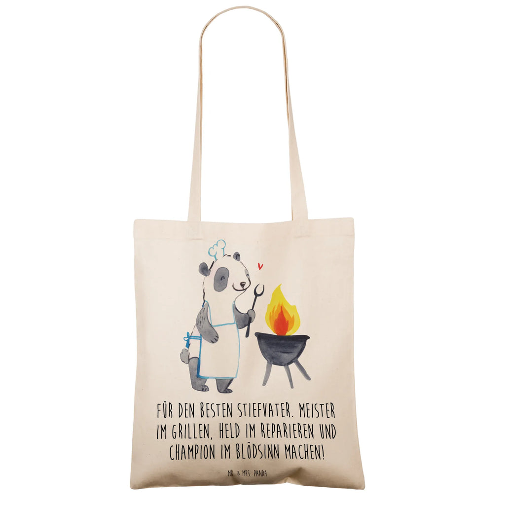 Tote bag Für den besten Stiefvater. Meister im Grillen, Held im Reparieren und Champion im Blödsinn machen! Einkaufstüte, Badetasche, Jutebeutel, Beuteltasche, Laptoptasche, Strandtasche, Jutetasche, Schultertasche, Stofftasche, Einkaufstasche, Shopper, Tasche, Beutel, Umhängetasche, Tragetasche, Stoffbeutel, Familie, Vatertag, Muttertag, Bruder, Schwester, Mama, Papa, Oma, Opa