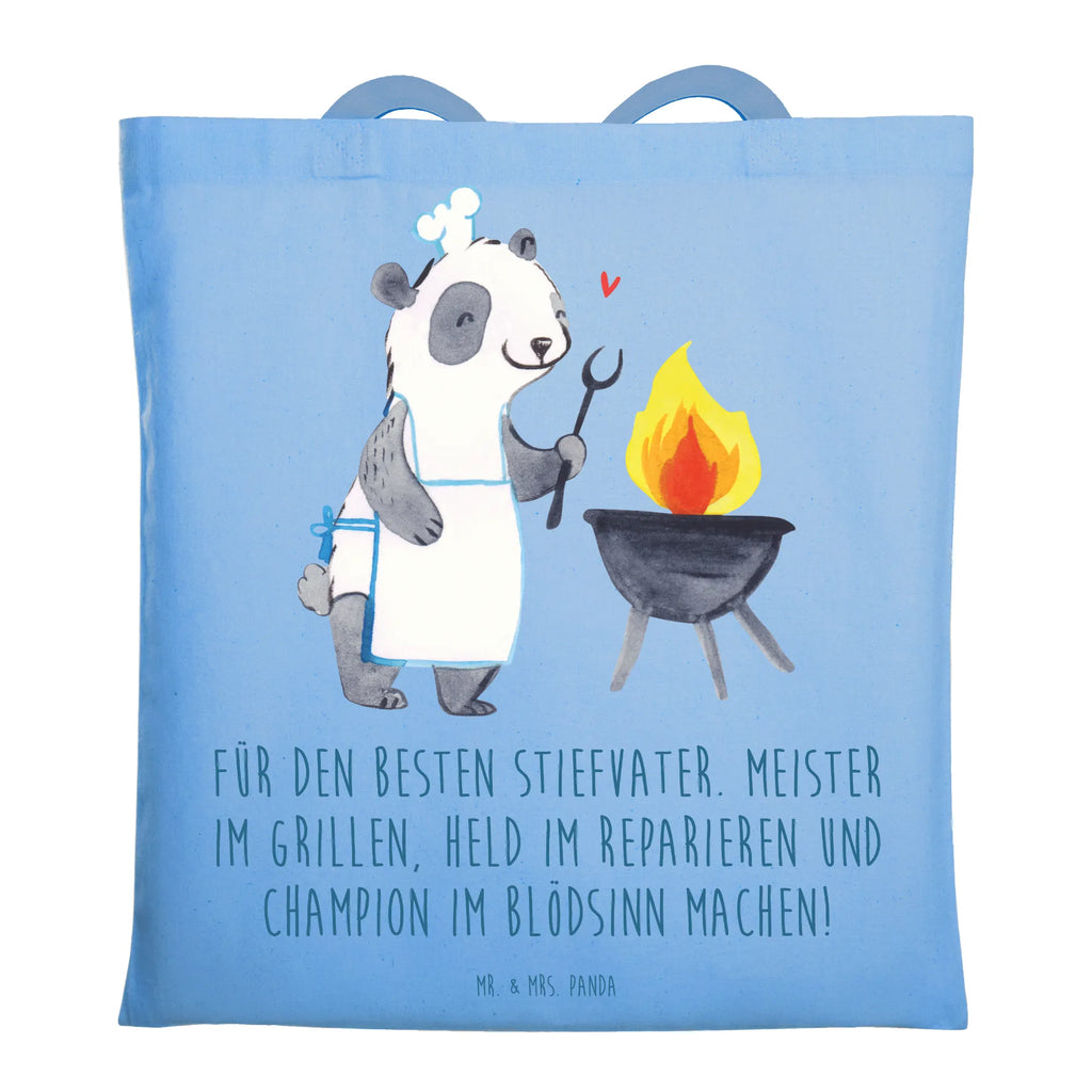 Tote bag Für den besten Stiefvater. Meister im Grillen, Held im Reparieren und Champion im Blödsinn machen! Einkaufstüte, Badetasche, Jutebeutel, Beuteltasche, Laptoptasche, Strandtasche, Jutetasche, Schultertasche, Stofftasche, Einkaufstasche, Shopper, Tasche, Beutel, Umhängetasche, Tragetasche, Stoffbeutel, Familie, Vatertag, Muttertag, Bruder, Schwester, Mama, Papa, Oma, Opa