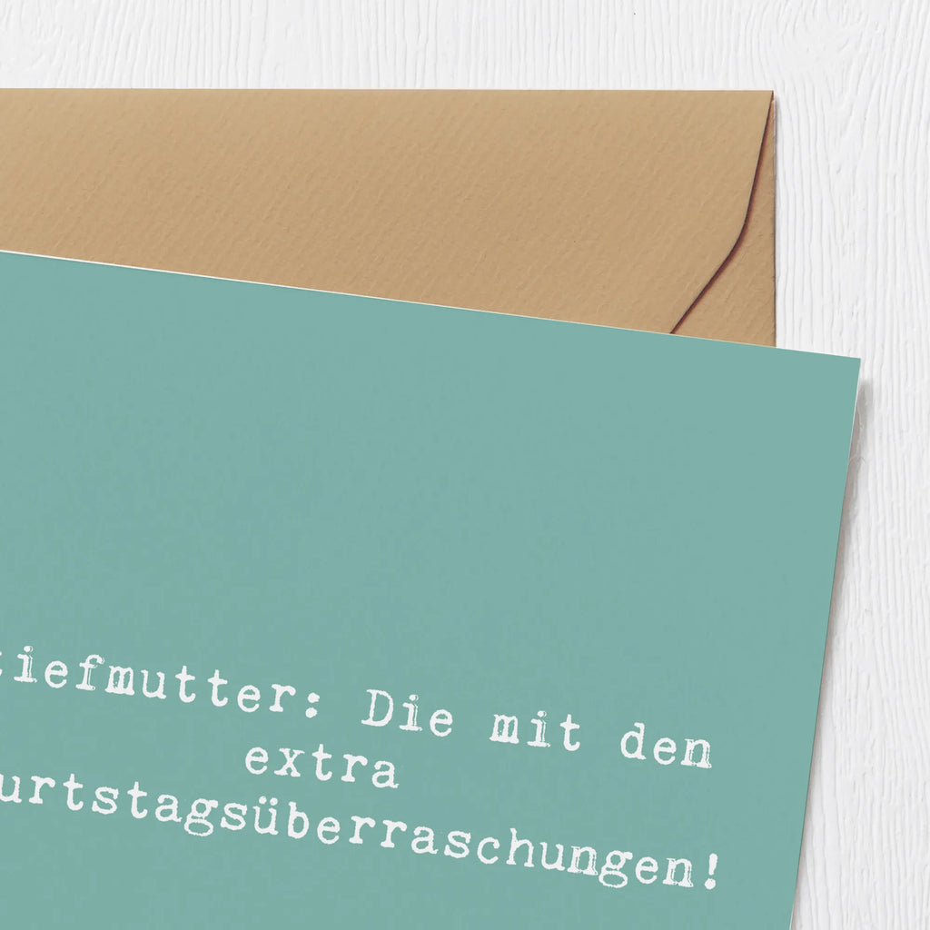 Deluxe Karte Spruch Stiefmutter Überraschungen Klappkarte, Grußkarte, Glückwunschkarte, Geburtstagskarte, Hochzeitskarte, Hochwertige Grußkarte, Karte, Einladungskarte, Hochwertige Klappkarte, Familie, Vatertag, Muttertag, Bruder, Schwester, Mama, Papa, Oma, Opa