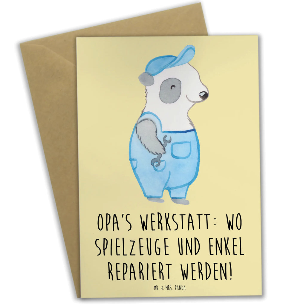 Greetings card Opa's Werkstatt: wo Spielzeuge und Enkel repariert werden! Ansichtskarten, Klappkarte, Grußkarte, Hochzeitskarte, Glückwunschkarte, Karte, Geburtstagskarte, Einladungskarte, Familie, Vatertag, Muttertag, Bruder, Schwester, Mama, Papa, Oma, Opa
