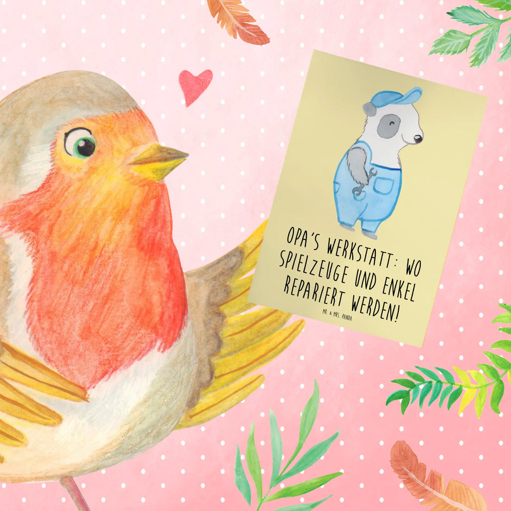 Greetings card Opa's Werkstatt: wo Spielzeuge und Enkel repariert werden! Ansichtskarten, Klappkarte, Grußkarte, Hochzeitskarte, Glückwunschkarte, Karte, Geburtstagskarte, Einladungskarte, Familie, Vatertag, Muttertag, Bruder, Schwester, Mama, Papa, Oma, Opa