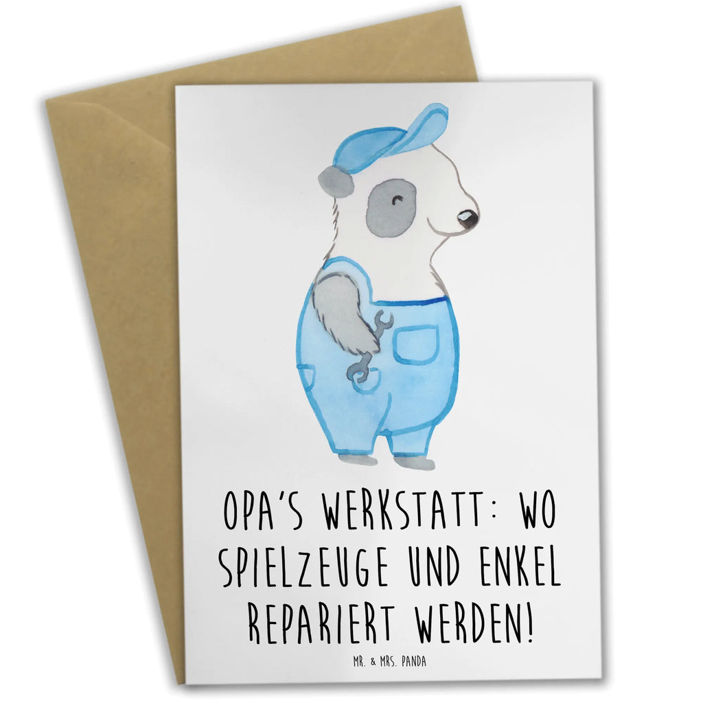 Greetings card Opa's Werkstatt: wo Spielzeuge und Enkel repariert werden! Ansichtskarten, Klappkarte, Grußkarte, Hochzeitskarte, Glückwunschkarte, Karte, Geburtstagskarte, Einladungskarte, Familie, Vatertag, Muttertag, Bruder, Schwester, Mama, Papa, Oma, Opa