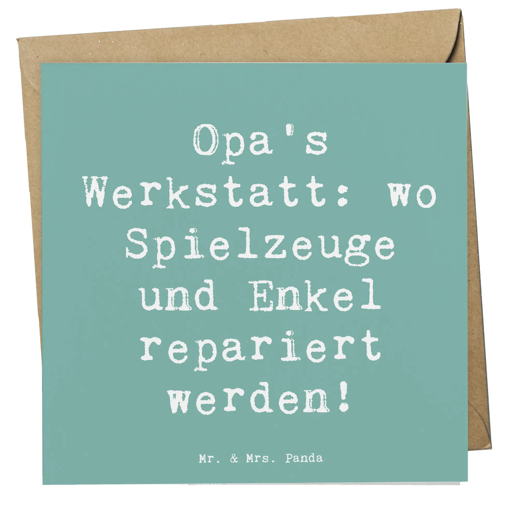 Deluxe Card Saying Opa's Werkstatt: wo Spielzeuge und Enkel repariert werden! Grußkarte, Glückwunschkarte, doppelkarte, Klappkarte, faltkarte, Muttertag, Vatertag, Mama, Papa, Oma, Opa, Familie, Schwester, Bruder
