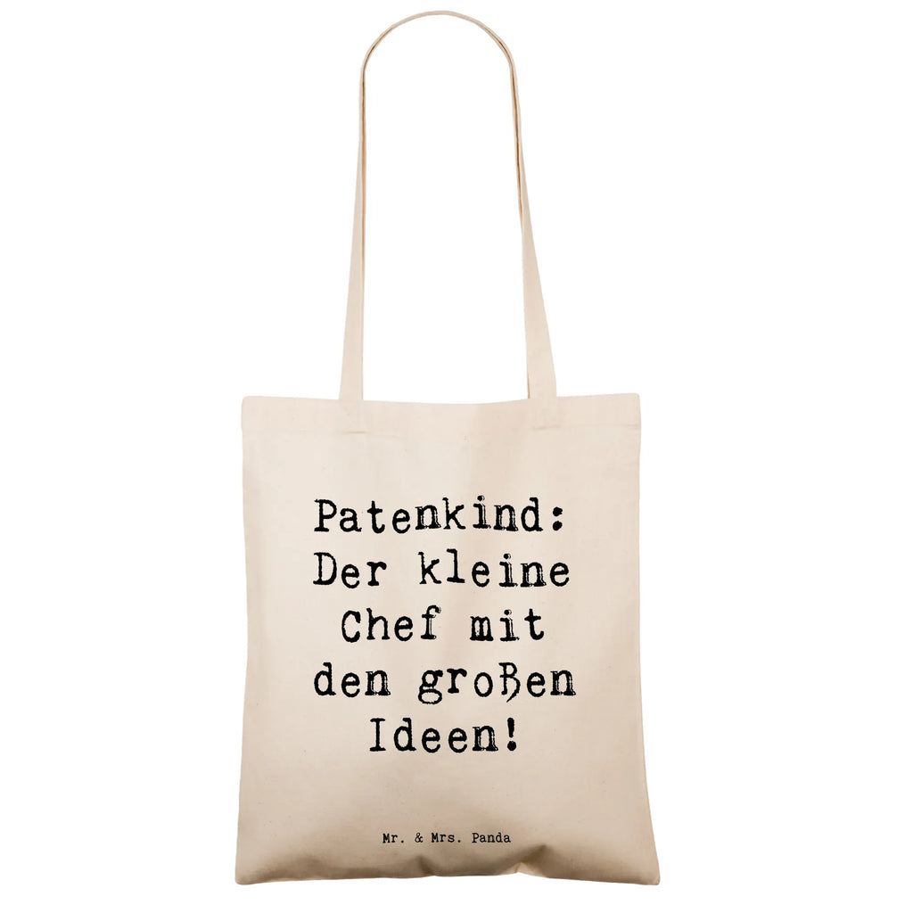 Tote bag Saying Patenkind: Der kleine Chef mit den großen Ideen! Beuteltasche, Einkaufstüte, Beutel, Jutebeutel, Schultertasche, Strandtasche, Stoffbeutel, Shopper, Laptoptasche, Umhängetasche, Tragetasche, Stofftasche, Badetasche, Einkaufstasche, Jutetasche, Tasche, Familie, Vatertag, Muttertag, Bruder, Schwester, Mama, Papa, Oma, Opa