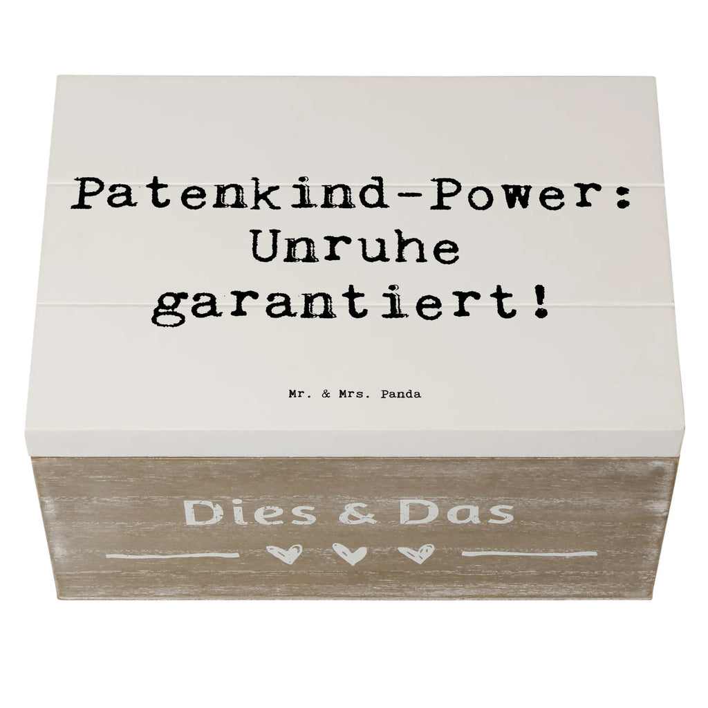 Wooden chest Saying Patenkind-Power: Unruhe garantiert! Geschenkdose, XXL, Schatulle, Schatzkiste, Geschenkbox, Erinnerungsbox, Aufbewahrungsbox, Dekokiste, Truhe, Kiste, Erinnerungskiste, Holzkiste, Familie, Vatertag, Muttertag, Bruder, Schwester, Mama, Papa, Oma, Opa