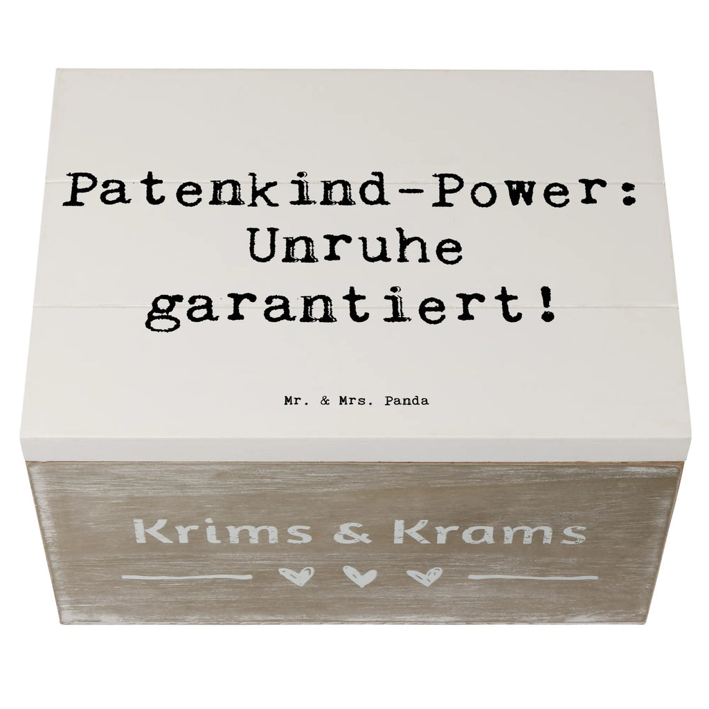 Wooden chest Saying Patenkind-Power: Unruhe garantiert! Geschenkdose, XXL, Schatulle, Schatzkiste, Geschenkbox, Erinnerungsbox, Aufbewahrungsbox, Dekokiste, Truhe, Kiste, Erinnerungskiste, Holzkiste, Familie, Vatertag, Muttertag, Bruder, Schwester, Mama, Papa, Oma, Opa