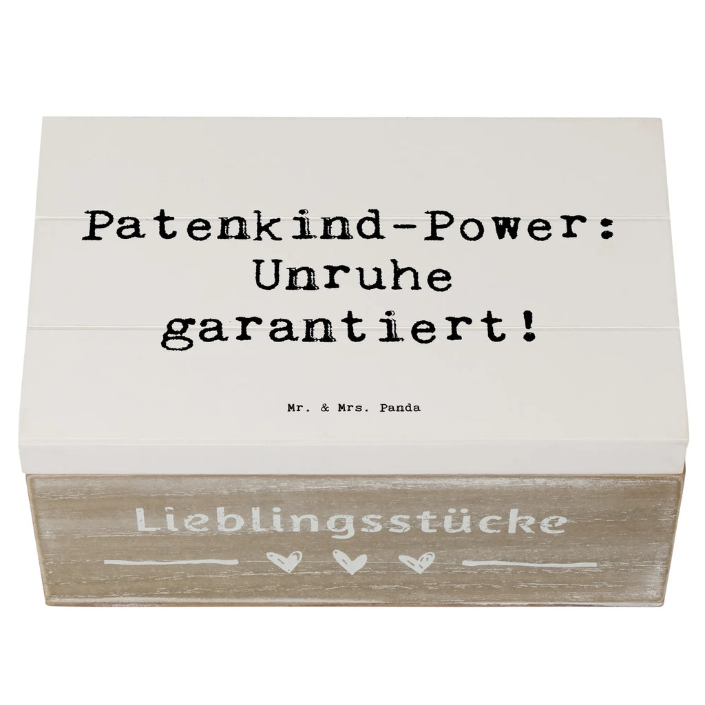 Wooden chest Saying Patenkind-Power: Unruhe garantiert! Geschenkdose, XXL, Schatulle, Schatzkiste, Geschenkbox, Erinnerungsbox, Aufbewahrungsbox, Dekokiste, Truhe, Kiste, Erinnerungskiste, Holzkiste, Familie, Vatertag, Muttertag, Bruder, Schwester, Mama, Papa, Oma, Opa