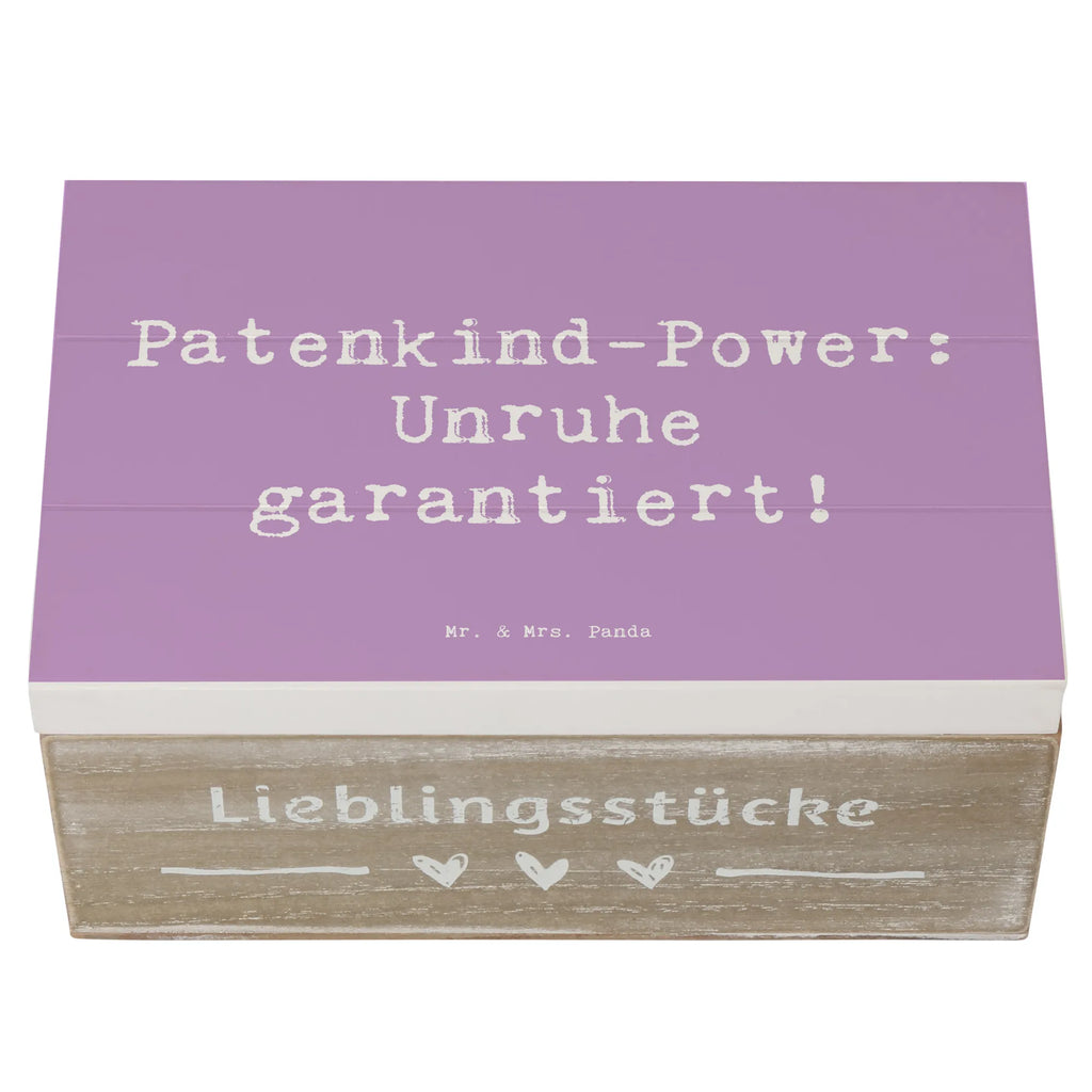Wooden chest Saying Patenkind-Power: Unruhe garantiert! Geschenkdose, XXL, Schatulle, Schatzkiste, Geschenkbox, Erinnerungsbox, Aufbewahrungsbox, Dekokiste, Truhe, Kiste, Erinnerungskiste, Holzkiste, Familie, Vatertag, Muttertag, Bruder, Schwester, Mama, Papa, Oma, Opa