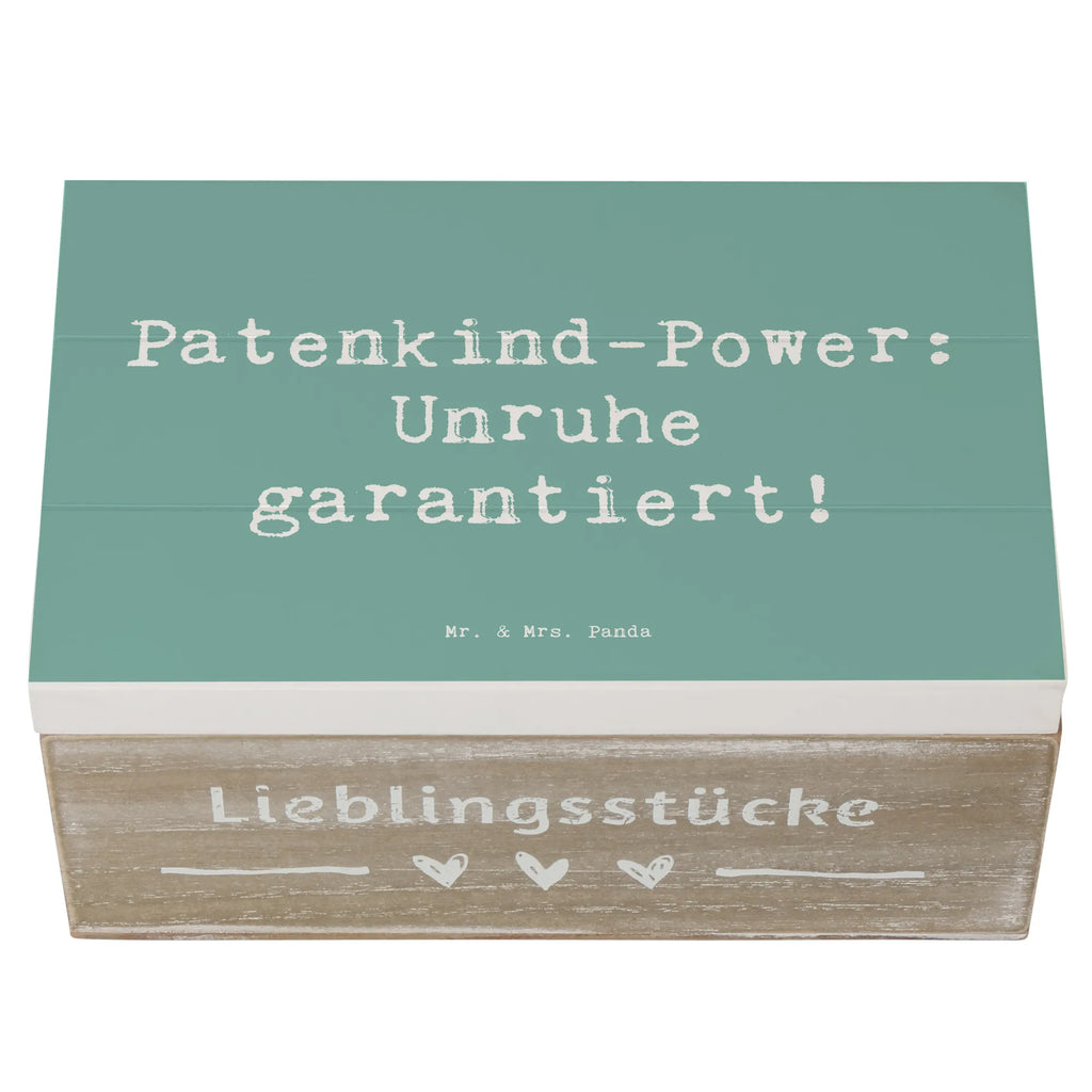 Wooden chest Saying Patenkind-Power: Unruhe garantiert! Geschenkdose, XXL, Schatulle, Schatzkiste, Geschenkbox, Erinnerungsbox, Aufbewahrungsbox, Dekokiste, Truhe, Kiste, Erinnerungskiste, Holzkiste, Familie, Vatertag, Muttertag, Bruder, Schwester, Mama, Papa, Oma, Opa