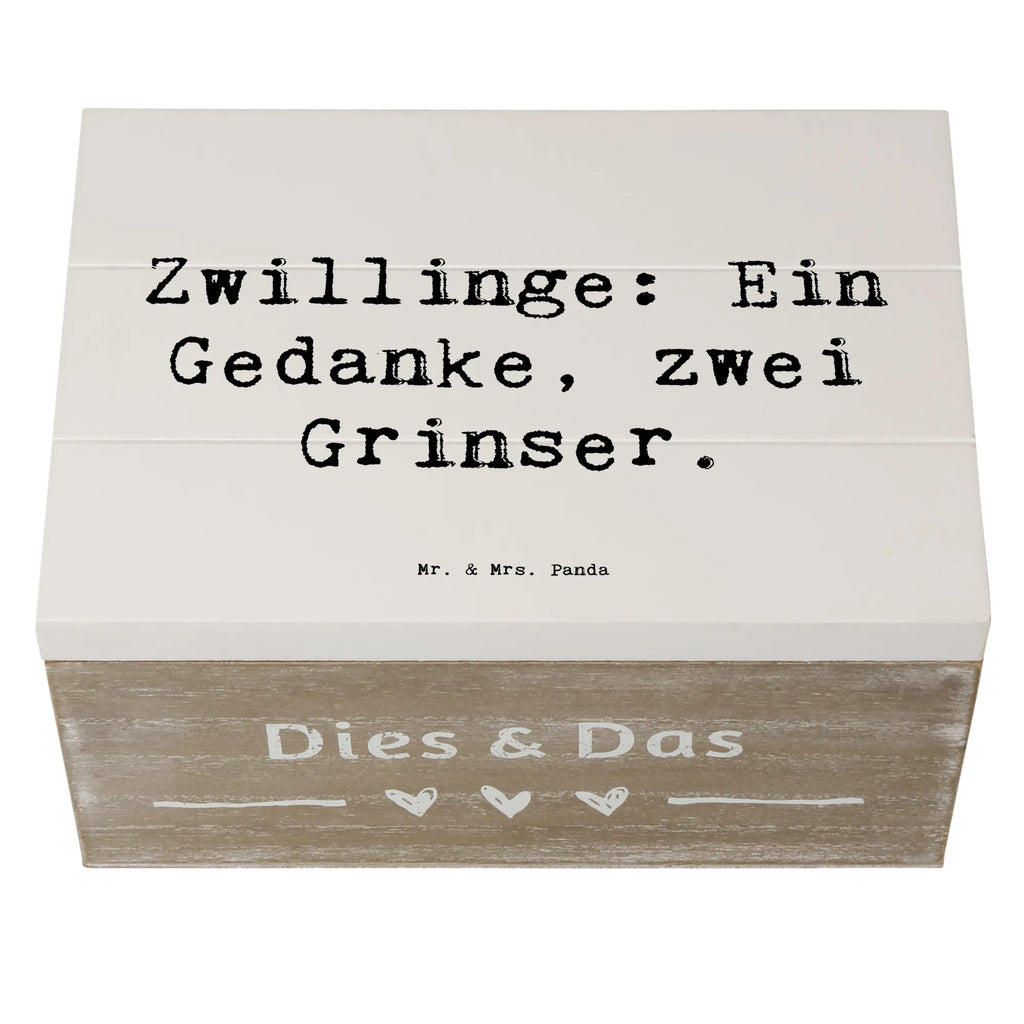 Wooden chest Saying Zwillinge: Ein Gedanke, zwei Grinser. Geschenkdose, Erinnerungsbox, Holzkiste, Schatzkiste, Geschenkbox, Aufbewahrungsbox, Schatulle, Erinnerungskiste, XXL, Kiste, Dekokiste, Truhe, Familie, Vatertag, Muttertag, Bruder, Schwester, Mama, Papa, Oma, Opa