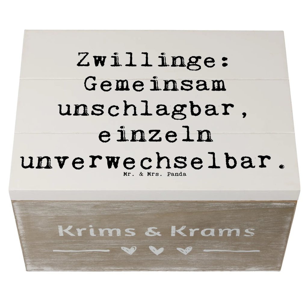 Wooden chest Saying Zwillinge: Gemeinsam unschlagbar, einzeln unverwechselbar. Holzkiste, Kiste, Dekokiste, Schatzkiste, Erinnerungskiste, Erinnerungsbox, Geschenkbox, Geschenkdose, Truhe, Schatulle, XXL, Aufbewahrungsbox, Familie, Vatertag, Muttertag, Bruder, Schwester, Mama, Papa, Oma, Opa