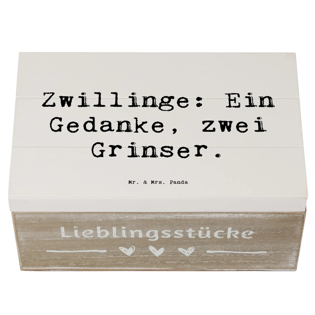 Wooden chest Saying Zwillinge: Ein Gedanke, zwei Grinser. Geschenkdose, Erinnerungsbox, Holzkiste, Schatzkiste, Geschenkbox, Aufbewahrungsbox, Schatulle, Erinnerungskiste, XXL, Kiste, Dekokiste, Truhe, Familie, Vatertag, Muttertag, Bruder, Schwester, Mama, Papa, Oma, Opa