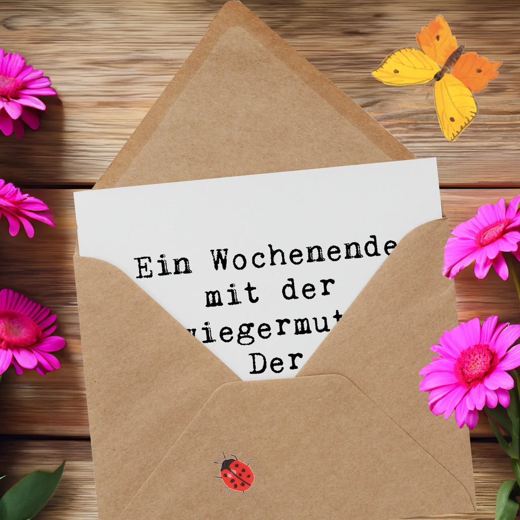Deluxe Karte Spruch Schwiegermutter Abenteuer Einladungskarte, Glückwunschkarte, Karte, Geburtstagskarte, Hochzeitskarte, Hochwertige Grußkarte, Klappkarte, Hochwertige Klappkarte, Grußkarte, Familie, Vatertag, Muttertag, Bruder, Schwester, Mama, Papa, Oma, Opa