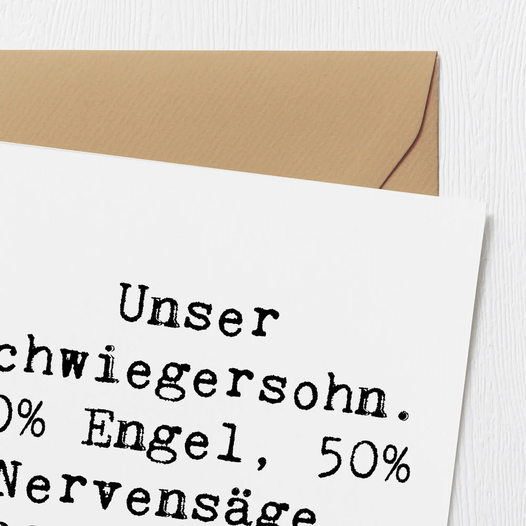 Deluxe Card Saying Unser Schwiegersohn. 50% Engel, 50% Nervensäge, 100% Familie! Karte, Geburtstagskarte, Einladungskarte, Hochzeitskarte, Glückwunschkarte, Grußkarte, Hochwertige Klappkarte, Klappkarte, Hochwertige Grußkarte, Familie, Vatertag, Muttertag, Bruder, Schwester, Mama, Papa, Oma, Opa