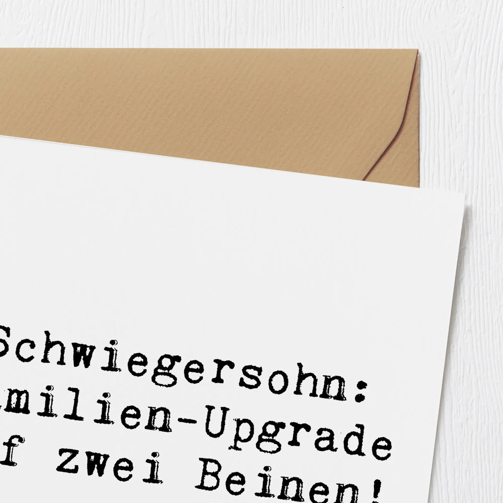 Deluxe Karte Spruch Schwiegersohn Upgrade Klappkarte, Einladungskarte, Glückwunschkarte, Hochzeitskarte, Geburtstagskarte, Karte, Hochwertige Klappkarte, Grußkarte, Hochwertige Grußkarte, Familie, Vatertag, Muttertag, Bruder, Schwester, Mama, Papa, Oma, Opa