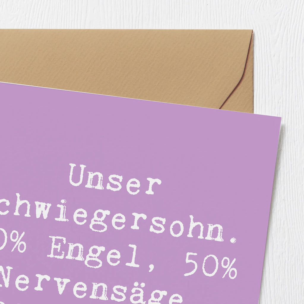 Deluxe Card Saying Unser Schwiegersohn. 50% Engel, 50% Nervensäge, 100% Familie! Karte, Geburtstagskarte, Einladungskarte, Hochzeitskarte, Glückwunschkarte, Grußkarte, Hochwertige Klappkarte, Klappkarte, Hochwertige Grußkarte, Familie, Vatertag, Muttertag, Bruder, Schwester, Mama, Papa, Oma, Opa