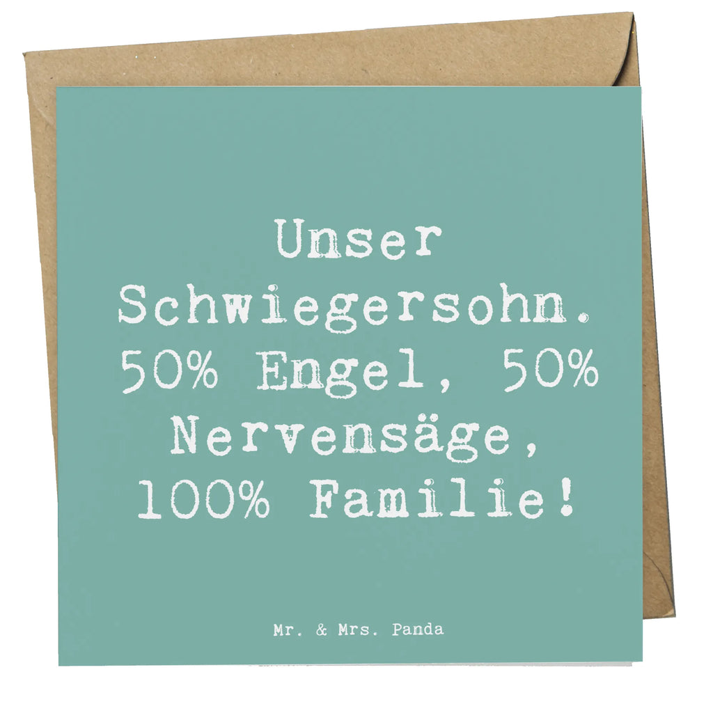 Deluxe Card Saying Unser Schwiegersohn. 50% Engel, 50% Nervensäge, 100% Familie! Karte, Geburtstagskarte, Einladungskarte, Hochzeitskarte, Glückwunschkarte, Grußkarte, Hochwertige Klappkarte, Klappkarte, Hochwertige Grußkarte, Familie, Vatertag, Muttertag, Bruder, Schwester, Mama, Papa, Oma, Opa