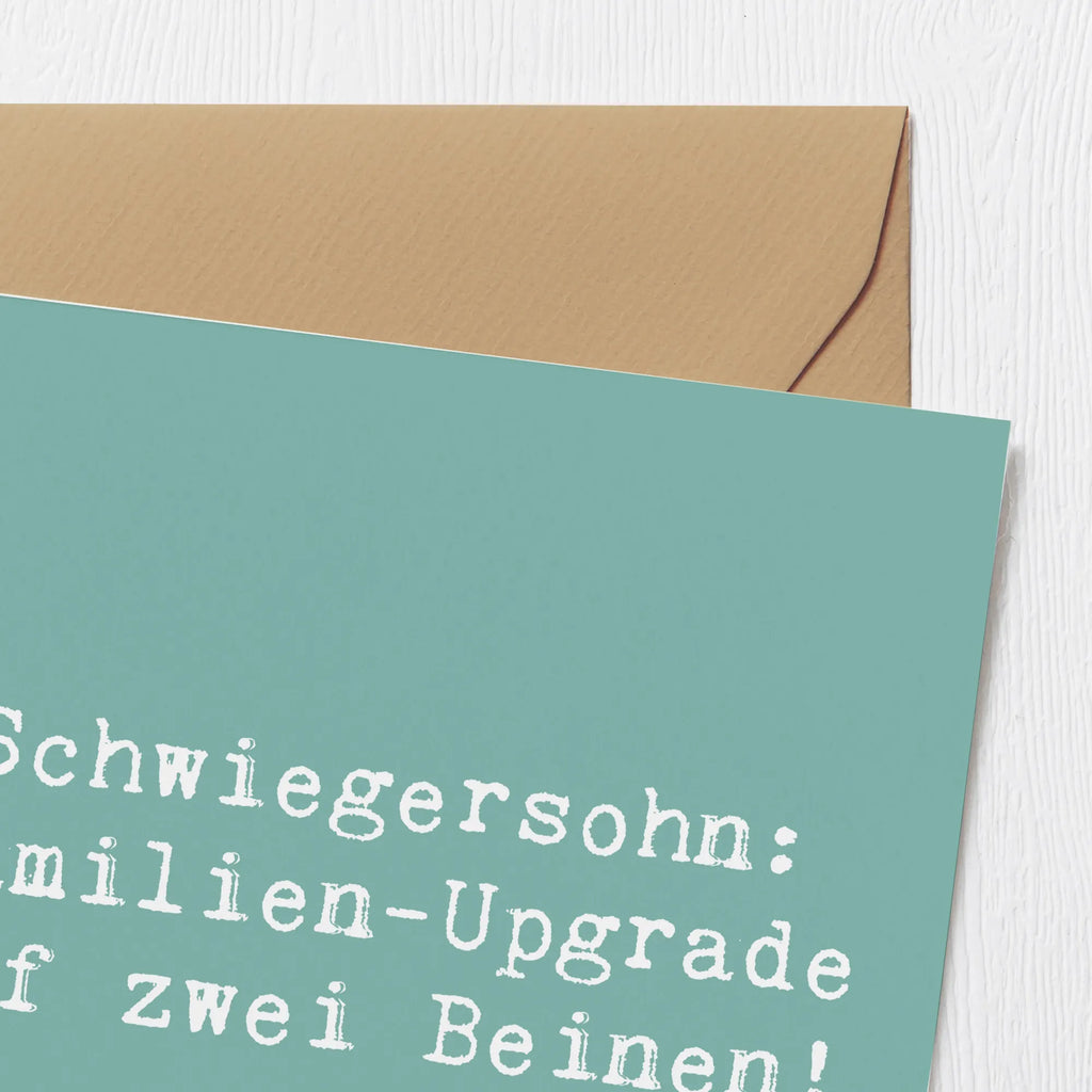 Deluxe Karte Spruch Schwiegersohn Upgrade Klappkarte, Einladungskarte, Glückwunschkarte, Hochzeitskarte, Geburtstagskarte, Karte, Hochwertige Klappkarte, Grußkarte, Hochwertige Grußkarte, Familie, Vatertag, Muttertag, Bruder, Schwester, Mama, Papa, Oma, Opa