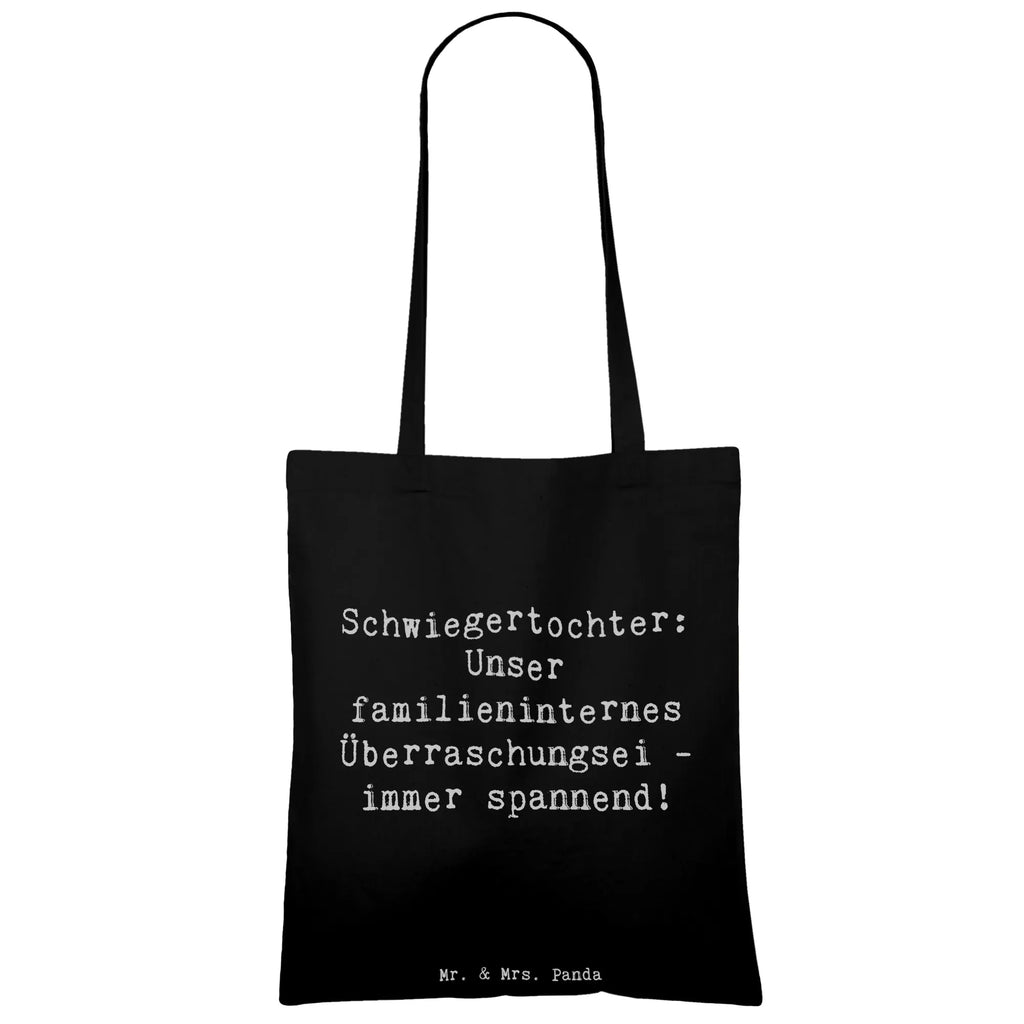 Tote bag Saying Schwiegertochter: Unser familieninternes Überraschungsei - immer spannend! Umhängetasche, Shopper, Einkaufstüte, Jutetasche, Strandtasche, Schultertasche, Einkaufstasche, Jutebeutel, Beuteltasche, Stoffbeutel, Stofftasche, Badetasche, Laptoptasche, Beutel, Tragetasche, Tasche, Familie, Vatertag, Muttertag, Bruder, Schwester, Mama, Papa, Oma, Opa