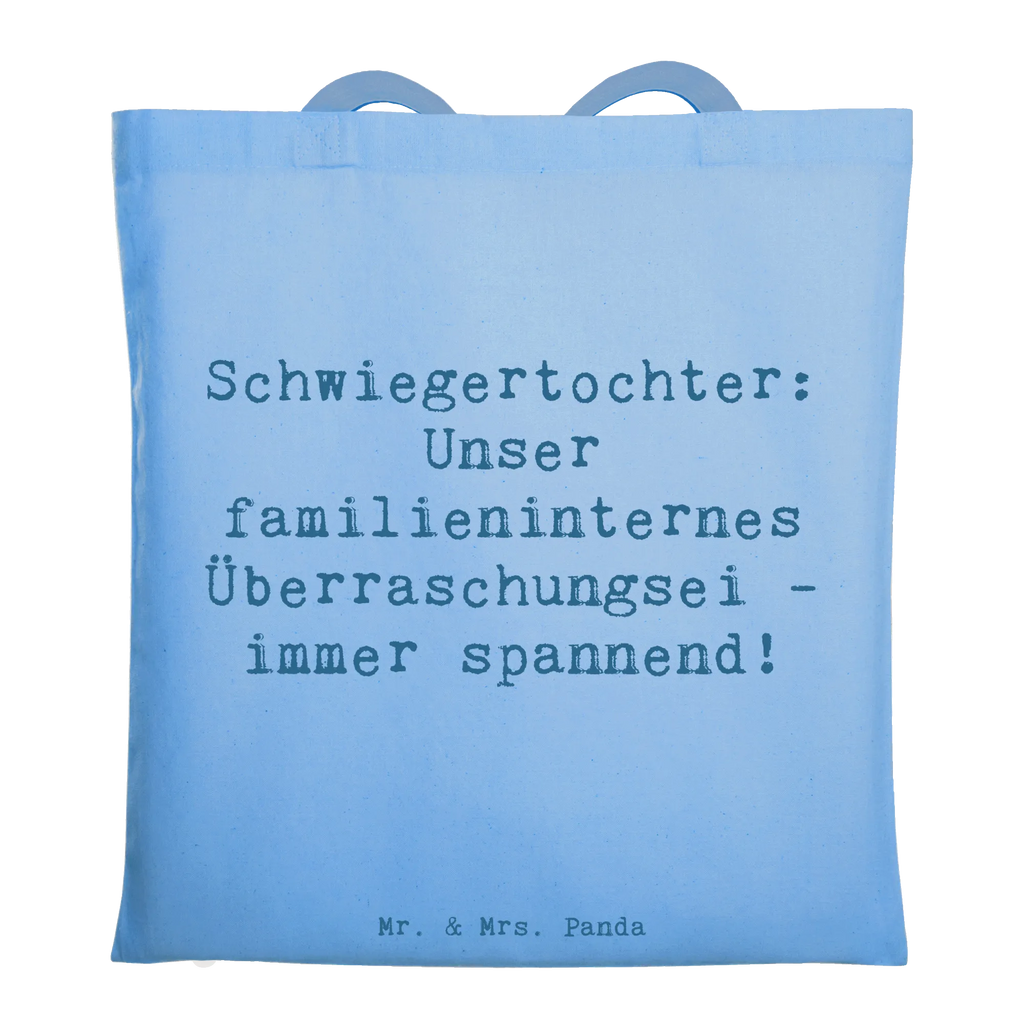 Tote bag Saying Schwiegertochter: Unser familieninternes Überraschungsei - immer spannend! Umhängetasche, Shopper, Einkaufstüte, Jutetasche, Strandtasche, Schultertasche, Einkaufstasche, Jutebeutel, Beuteltasche, Stoffbeutel, Stofftasche, Badetasche, Laptoptasche, Beutel, Tragetasche, Tasche, Familie, Vatertag, Muttertag, Bruder, Schwester, Mama, Papa, Oma, Opa