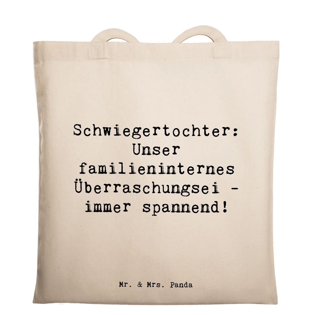Tote bag Saying Schwiegertochter: Unser familieninternes Überraschungsei - immer spannend! Umhängetasche, Shopper, Einkaufstüte, Jutetasche, Strandtasche, Schultertasche, Einkaufstasche, Jutebeutel, Beuteltasche, Stoffbeutel, Stofftasche, Badetasche, Laptoptasche, Beutel, Tragetasche, Tasche, Familie, Vatertag, Muttertag, Bruder, Schwester, Mama, Papa, Oma, Opa