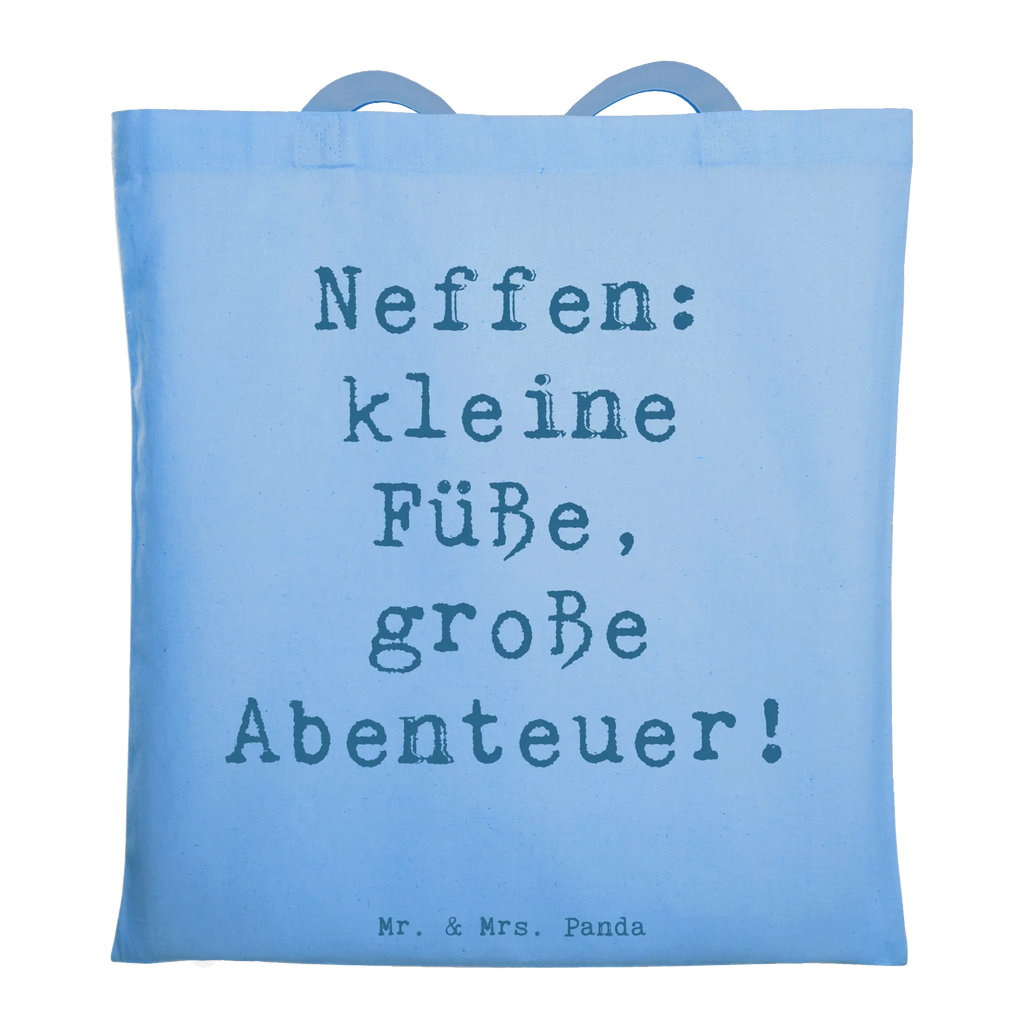 Tote bag Saying Neffen: kleine Füße, große Abenteuer! Beuteltasche, Beutel, Einkaufstasche, Jutebeutel, Stoffbeutel, Tasche, Shopper, Umhängetasche, Strandtasche, Schultertasche, Stofftasche, Tragetasche, Badetasche, Jutetasche, Einkaufstüte, Laptoptasche, Familie, Vatertag, Muttertag, Bruder, Schwester, Mama, Papa, Oma, Opa