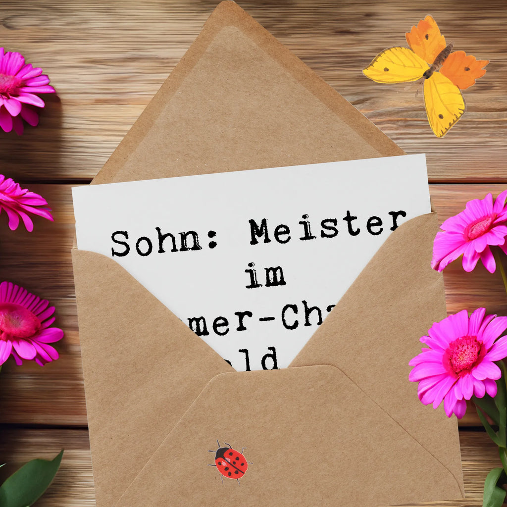 Deluxe Karte Spruch Sohn Chaosheld Glückwunschkarte, Karte, Geburtstagskarte, Hochzeitskarte, Einladungskarte, Hochwertige Klappkarte, Grußkarte, Klappkarte, Hochwertige Grußkarte, Familie, Vatertag, Muttertag, Bruder, Schwester, Mama, Papa, Oma, Opa