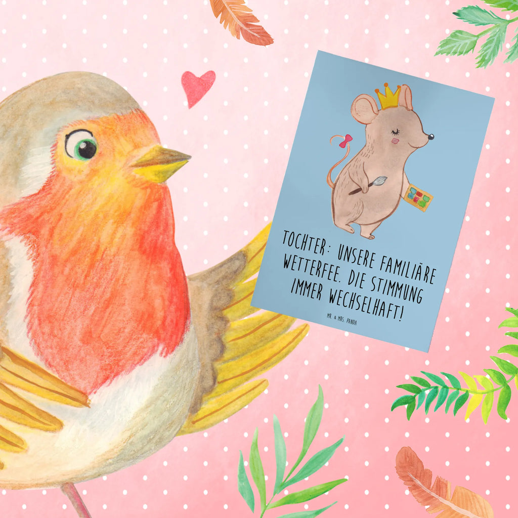 Greetings card Tochter: Unsere familiäre Wetterfee. Die Stimmung immer wechselhaft! Glückwunschkarte, Hochzeitskarte, Karte, Klappkarte, Grußkarte, Einladungskarte, Geburtstagskarte, Ansichtskarten, Familie, Vatertag, Muttertag, Bruder, Schwester, Mama, Papa, Oma, Opa