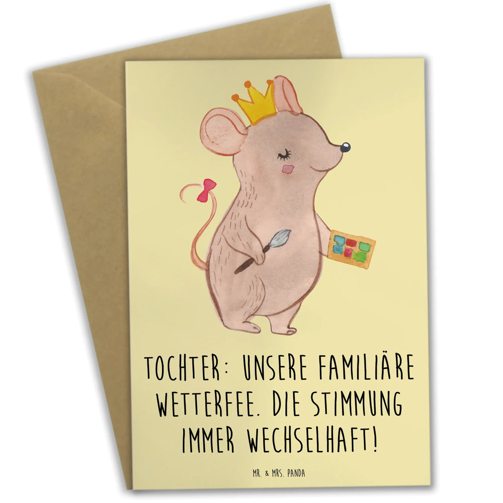 Greetings card Tochter: Unsere familiäre Wetterfee. Die Stimmung immer wechselhaft! Glückwunschkarte, Hochzeitskarte, Karte, Klappkarte, Grußkarte, Einladungskarte, Geburtstagskarte, Ansichtskarten, Familie, Vatertag, Muttertag, Bruder, Schwester, Mama, Papa, Oma, Opa
