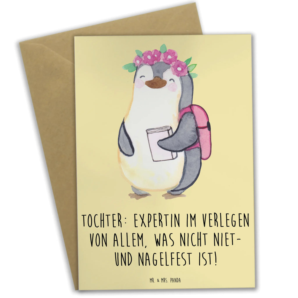 Greetings card Tochter: Expertin im Verlegen von allem, was nicht niet- und nagelfest ist! Klappkarte, Geburtstagskarte, Hochzeitskarte, Ansichtskarten, Einladungskarte, Karte, Grußkarte, Glückwunschkarte, Familie, Vatertag, Muttertag, Bruder, Schwester, Mama, Papa, Oma, Opa
