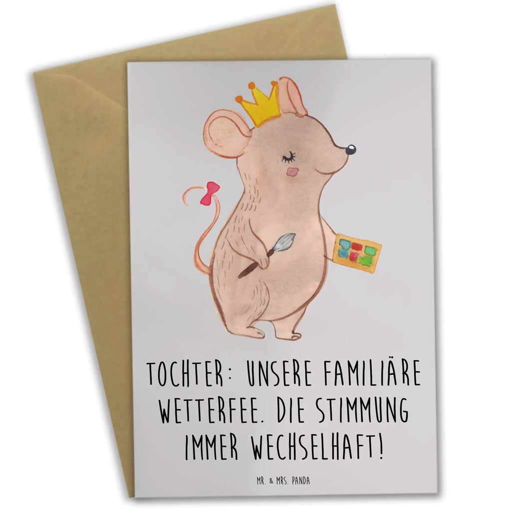 Greetings card Tochter: Unsere familiäre Wetterfee. Die Stimmung immer wechselhaft! Glückwunschkarte, Hochzeitskarte, Karte, Klappkarte, Grußkarte, Einladungskarte, Geburtstagskarte, Ansichtskarten, Familie, Vatertag, Muttertag, Bruder, Schwester, Mama, Papa, Oma, Opa