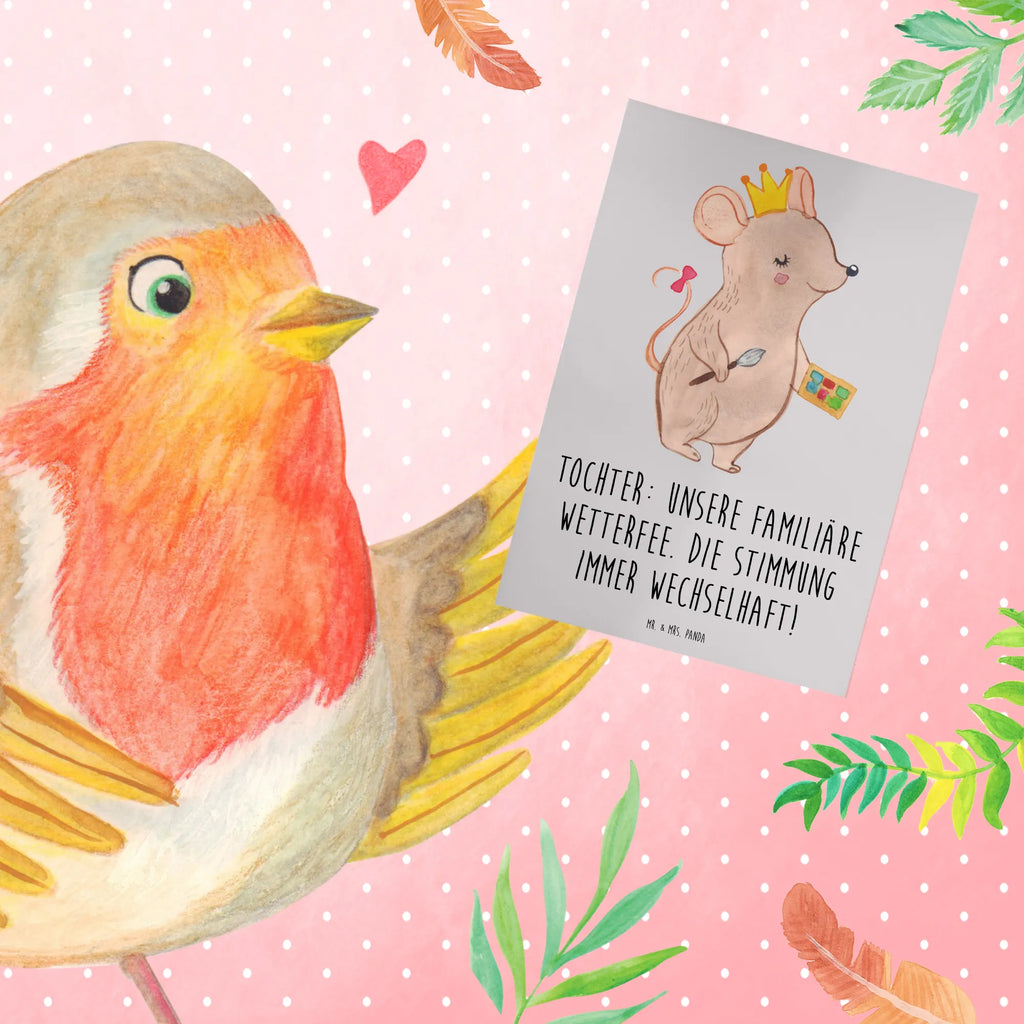 Greetings card Tochter: Unsere familiäre Wetterfee. Die Stimmung immer wechselhaft! Glückwunschkarte, Hochzeitskarte, Karte, Klappkarte, Grußkarte, Einladungskarte, Geburtstagskarte, Ansichtskarten, Familie, Vatertag, Muttertag, Bruder, Schwester, Mama, Papa, Oma, Opa