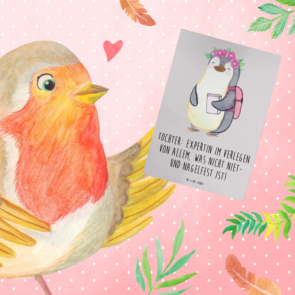 Greetings card Tochter: Expertin im Verlegen von allem, was nicht niet- und nagelfest ist! Klappkarte, Geburtstagskarte, Hochzeitskarte, Ansichtskarten, Einladungskarte, Karte, Grußkarte, Glückwunschkarte, Familie, Vatertag, Muttertag, Bruder, Schwester, Mama, Papa, Oma, Opa