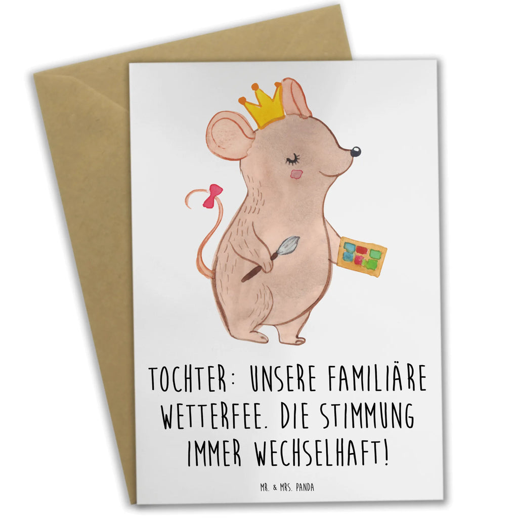 Greetings card Tochter: Unsere familiäre Wetterfee. Die Stimmung immer wechselhaft! Glückwunschkarte, Hochzeitskarte, Karte, Klappkarte, Grußkarte, Einladungskarte, Geburtstagskarte, Ansichtskarten, Familie, Vatertag, Muttertag, Bruder, Schwester, Mama, Papa, Oma, Opa