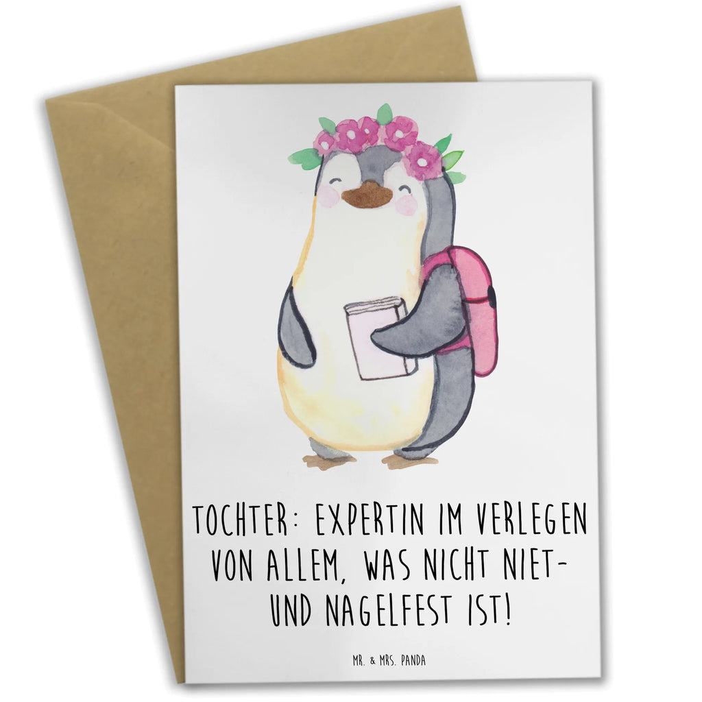 Greetings card Tochter: Expertin im Verlegen von allem, was nicht niet- und nagelfest ist! Klappkarte, Geburtstagskarte, Hochzeitskarte, Ansichtskarten, Einladungskarte, Karte, Grußkarte, Glückwunschkarte, Familie, Vatertag, Muttertag, Bruder, Schwester, Mama, Papa, Oma, Opa
