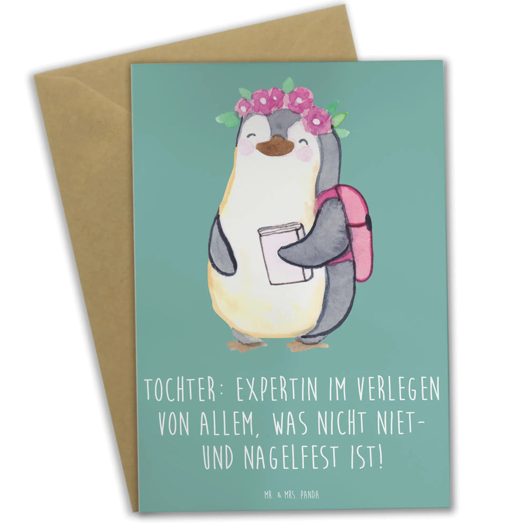 Greetings card Tochter: Expertin im Verlegen von allem, was nicht niet- und nagelfest ist! Klappkarte, Geburtstagskarte, Hochzeitskarte, Ansichtskarten, Einladungskarte, Karte, Grußkarte, Glückwunschkarte, Familie, Vatertag, Muttertag, Bruder, Schwester, Mama, Papa, Oma, Opa