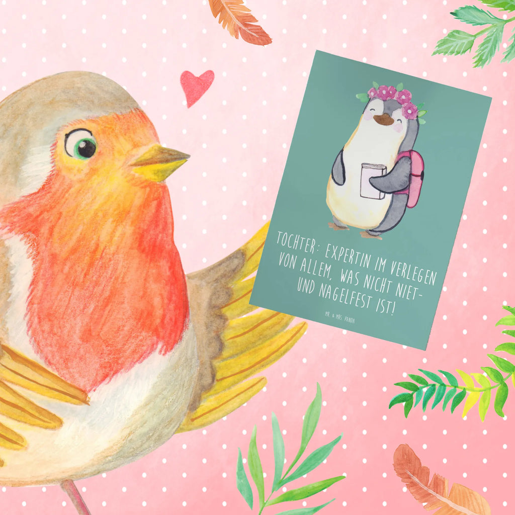 Greetings card Tochter: Expertin im Verlegen von allem, was nicht niet- und nagelfest ist! Klappkarte, Geburtstagskarte, Hochzeitskarte, Ansichtskarten, Einladungskarte, Karte, Grußkarte, Glückwunschkarte, Familie, Vatertag, Muttertag, Bruder, Schwester, Mama, Papa, Oma, Opa