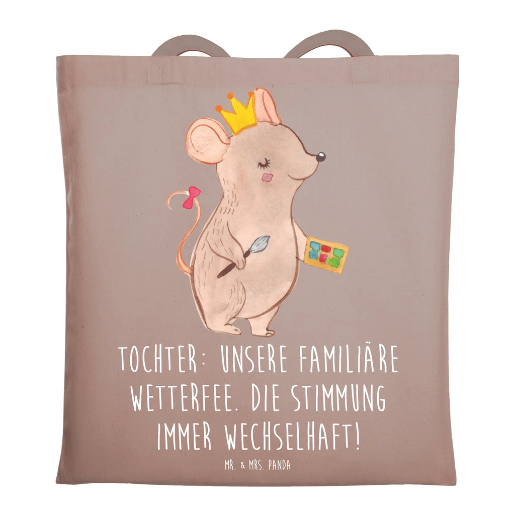 Tote bag Tochter: Unsere familiäre Wetterfee. Die Stimmung immer wechselhaft! Stoffbeutel, Shopper, Einkaufstasche, Stofftasche, Jutetasche, Beutel, Beuteltasche, Schultertasche, Laptoptasche, Strandtasche, Tragetasche, Umhängetasche, Einkaufstüte, Tasche, Jutebeutel, Badetasche, Familie, Vatertag, Muttertag, Bruder, Schwester, Mama, Papa, Oma, Opa