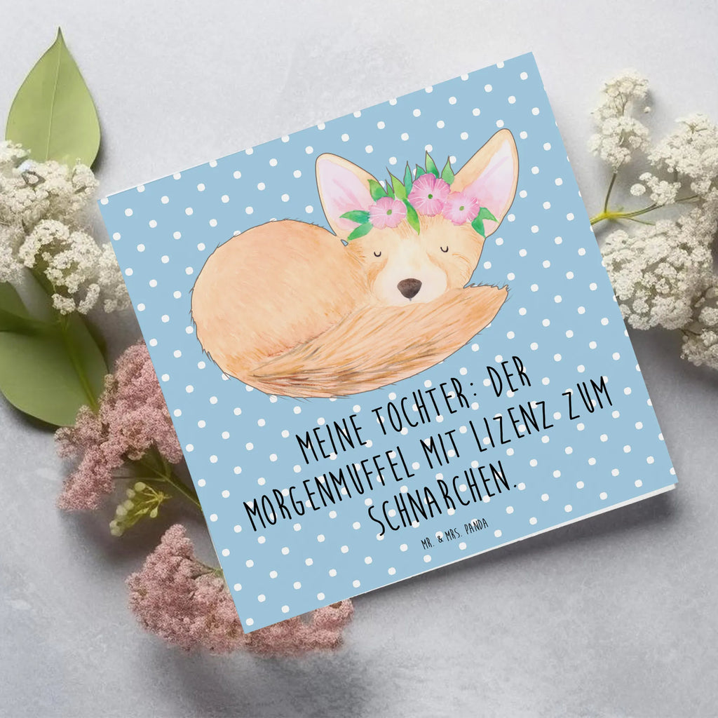 Deluxe Card Meine Tochter: Der Morgenmuffel mit Lizenz zum Schnarchen. Hochwertige Klappkarte, Glückwunschkarte, Karte, Grußkarte, Klappkarte, Hochzeitskarte, Hochwertige Grußkarte, Geburtstagskarte, Einladungskarte, Familie, Vatertag, Muttertag, Bruder, Schwester, Mama, Papa, Oma, Opa