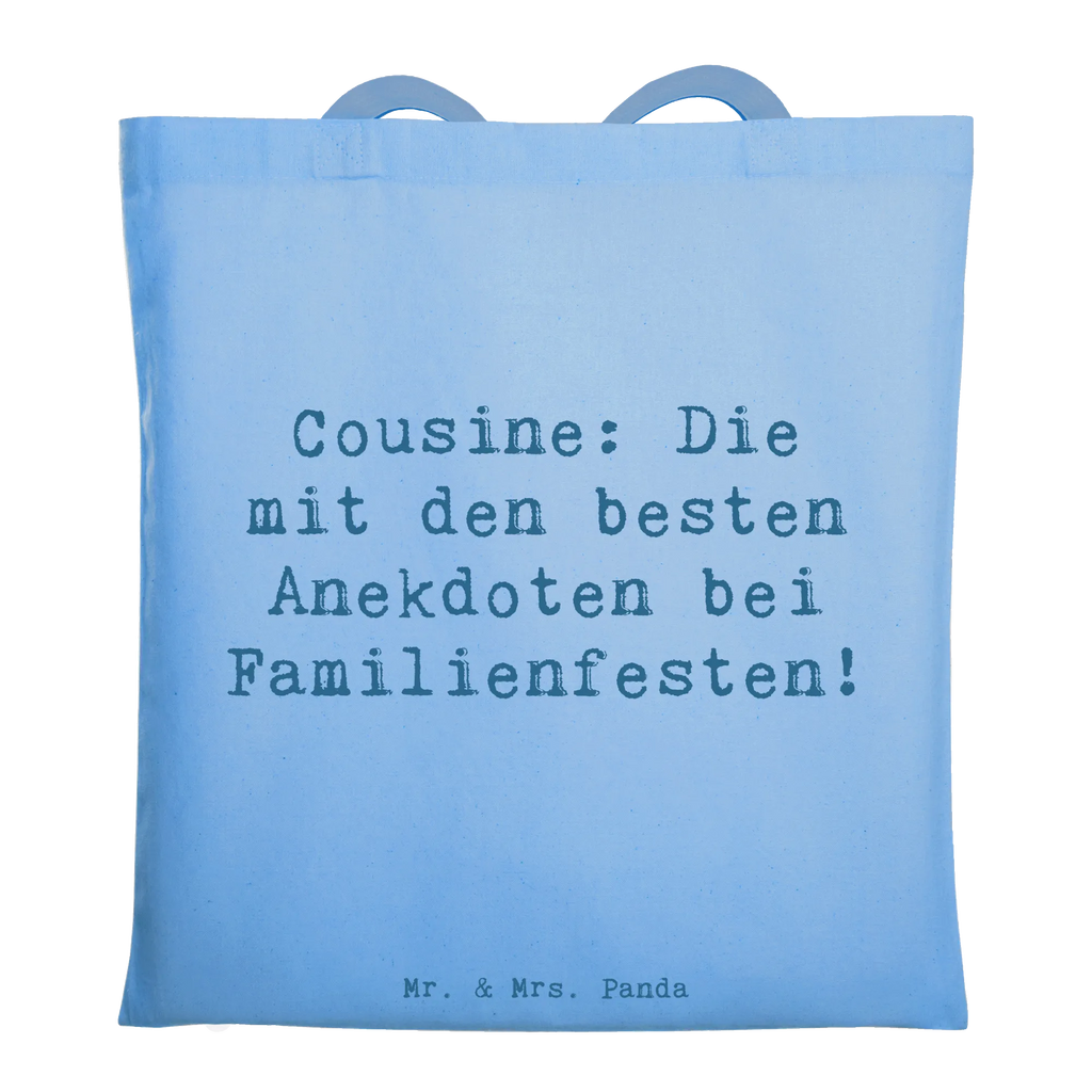 Tote bag Saying Cousine: Die mit den besten Anekdoten bei Familienfesten! Beuteltasche, Beutel, Einkaufstasche, Jutebeutel, Stoffbeutel, Tasche, Shopper, Umhängetasche, Strandtasche, Schultertasche, Stofftasche, Tragetasche, Badetasche, Jutetasche, Einkaufstüte, Laptoptasche, Familie, Vatertag, Muttertag, Bruder, Schwester, Mama, Papa, Oma, Opa