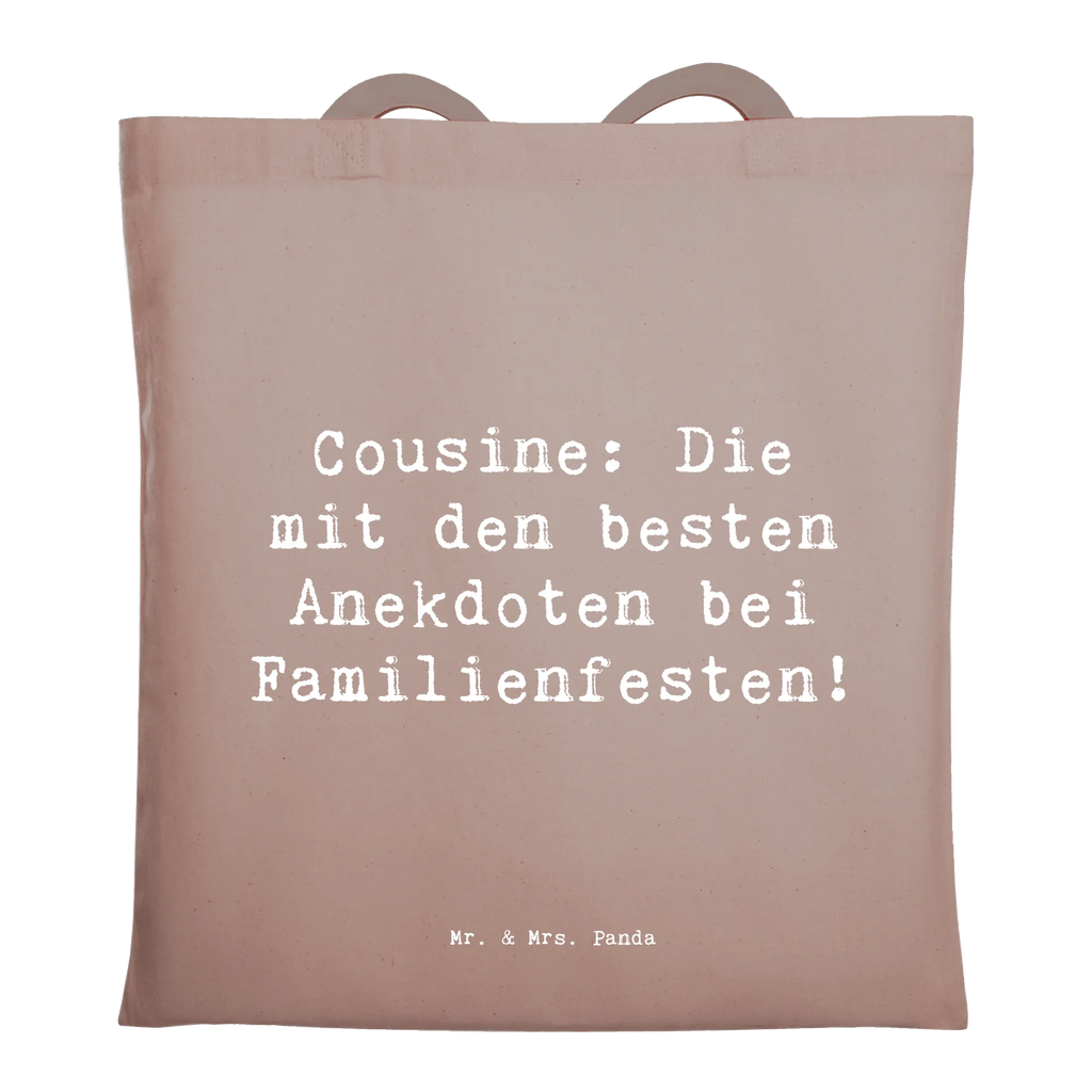 Tote bag Saying Cousine: Die mit den besten Anekdoten bei Familienfesten! Beuteltasche, Beutel, Einkaufstasche, Jutebeutel, Stoffbeutel, Tasche, Shopper, Umhängetasche, Strandtasche, Schultertasche, Stofftasche, Tragetasche, Badetasche, Jutetasche, Einkaufstüte, Laptoptasche, Familie, Vatertag, Muttertag, Bruder, Schwester, Mama, Papa, Oma, Opa