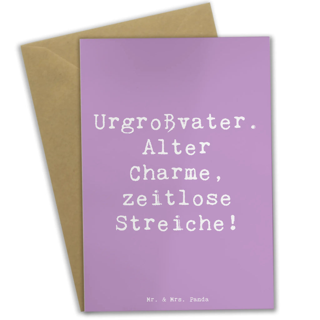 Greetings card Saying Urgroßvater.  Alter Charme, zeitlose Streiche! Grußkarte, Klappkarte, Einladungskarte, Glückwunschkarte, Hochzeitskarte, Geburtstagskarte, Karte, Ansichtskarten, Familie, Vatertag, Muttertag, Bruder, Schwester, Mama, Papa, Oma, Opa