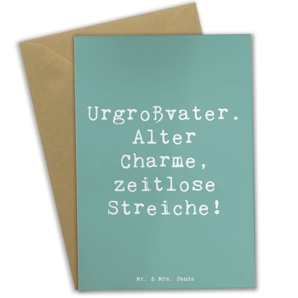 Greetings card Saying Urgroßvater.  Alter Charme, zeitlose Streiche! Grußkarte, Klappkarte, Einladungskarte, Glückwunschkarte, Hochzeitskarte, Geburtstagskarte, Karte, Ansichtskarten, Familie, Vatertag, Muttertag, Bruder, Schwester, Mama, Papa, Oma, Opa