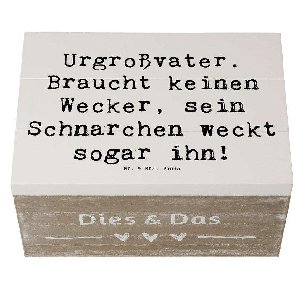 Wooden chest Saying Urgroßvater. Braucht keinen Wecker, sein Schnarchen weckt sogar ihn! XXL, Dekokiste, Geschenkbox, Erinnerungskiste, Kiste, Aufbewahrungsbox, Geschenkdose, Schatulle, Schatzkiste, Holzkiste, Truhe, Erinnerungsbox, Familie, Vatertag, Muttertag, Bruder, Schwester, Mama, Papa, Oma, Opa