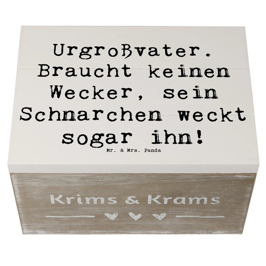 Wooden chest Saying Urgroßvater. Braucht keinen Wecker, sein Schnarchen weckt sogar ihn! XXL, Dekokiste, Geschenkbox, Erinnerungskiste, Kiste, Aufbewahrungsbox, Geschenkdose, Schatulle, Schatzkiste, Holzkiste, Truhe, Erinnerungsbox, Familie, Vatertag, Muttertag, Bruder, Schwester, Mama, Papa, Oma, Opa
