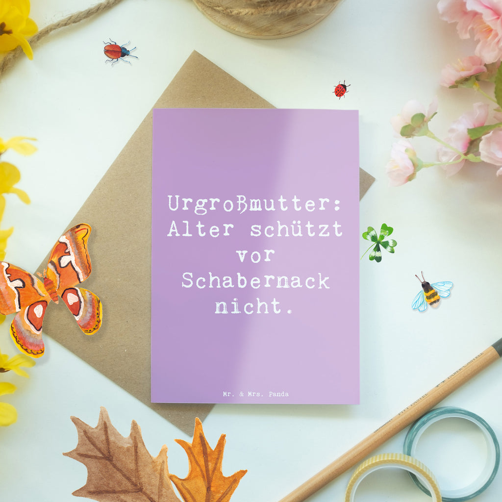 Greetings card Saying Urgroßmutter: Alter schützt vor Schabernack nicht. Grußkarte, Klappkarte, Glückwunschkarte, Karte, Einladungskarte, Hochzeitskarte, Geburtstagskarte, Ansichtskarten, Familie, Vatertag, Muttertag, Bruder, Schwester, Mama, Papa, Oma, Opa
