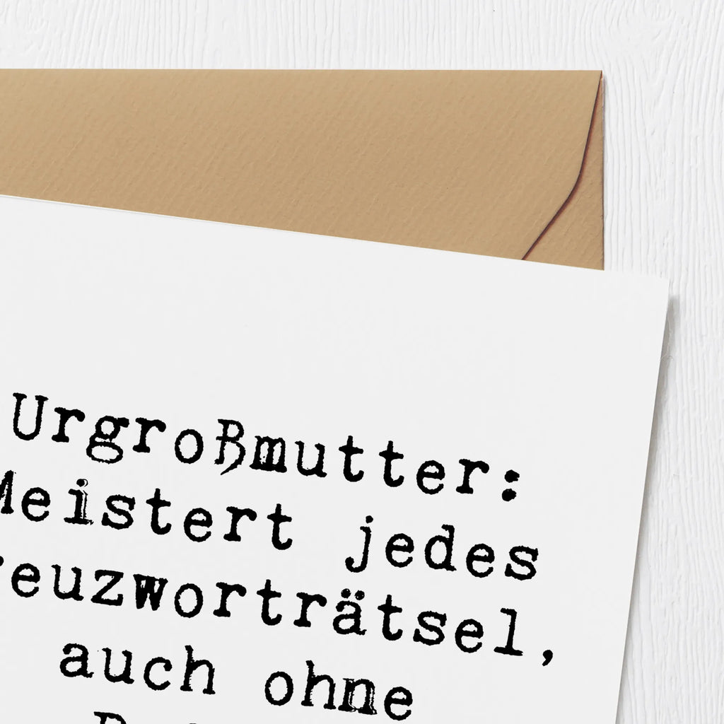 Deluxe Karte Spruch Urgroßmutter Genie Klappkarte, Grußkarte, Geburtstagskarte, Glückwunschkarte, Karte, Hochwertige Klappkarte, Hochwertige Grußkarte, Hochzeitskarte, Einladungskarte, Familie, Vatertag, Muttertag, Bruder, Schwester, Mama, Papa, Oma, Opa