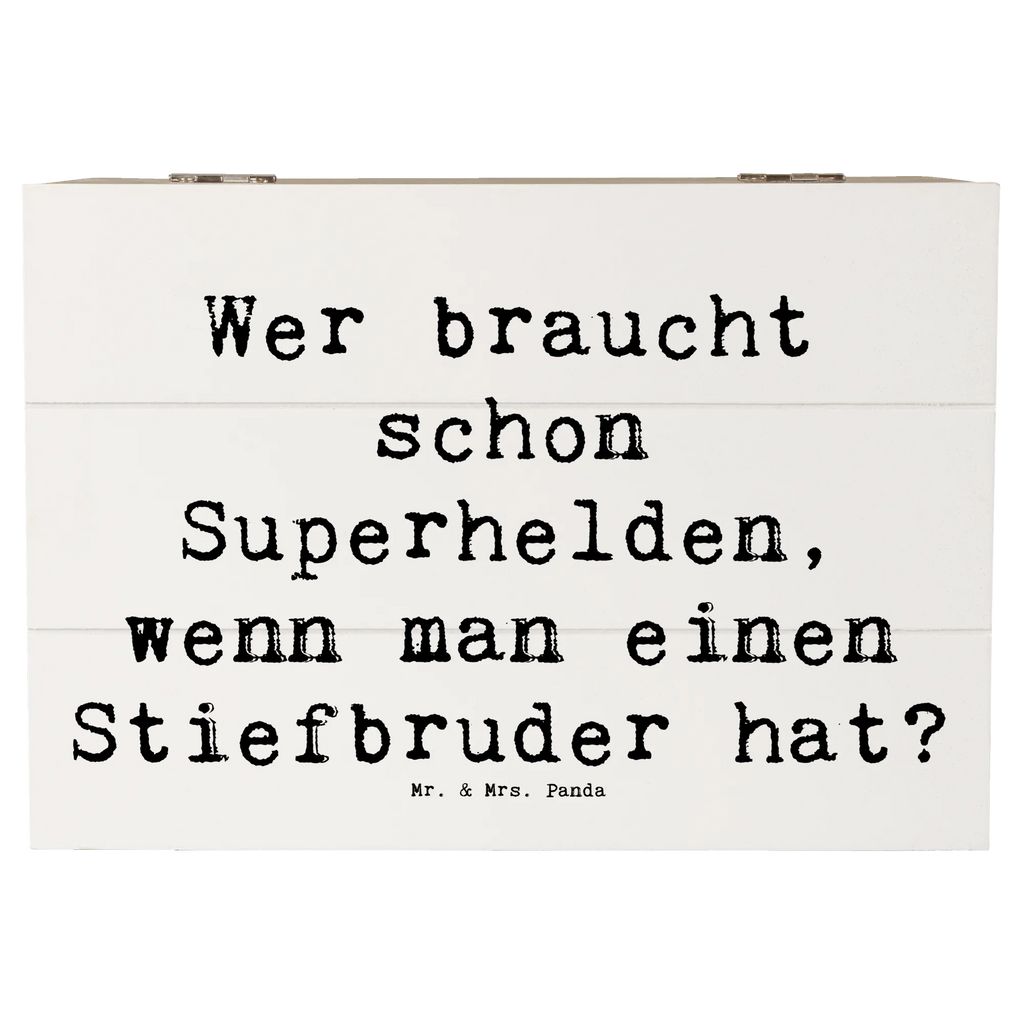 Wooden chest Saying Wer braucht schon Superhelden, wenn man einen Stiefbruder hat? Geschenkdose, XXL, Aufbewahrungsbox, Erinnerungsbox, Holzkiste, Truhe, Geschenkbox, Erinnerungskiste, Dekokiste, Kiste, Schatzkiste, Schatulle, Familie, Vatertag, Muttertag, Bruder, Schwester, Mama, Papa, Oma, Opa